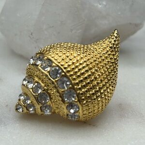 KJL vintage gold tone sea shell conch brooch pendant rhinestones